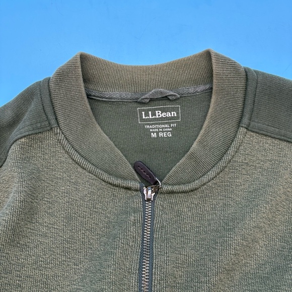 L.L. Bean Men's Green Full Zip Sweater Two-Tone Elbow Patches Cotton Size Medium - Picture 10 of 12